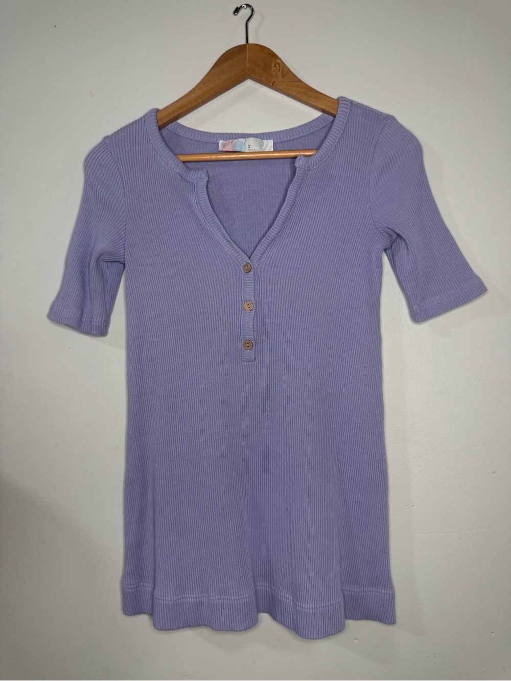Free People FP Beach Lavender Ribbed Henley Mini Dress Tunic XS